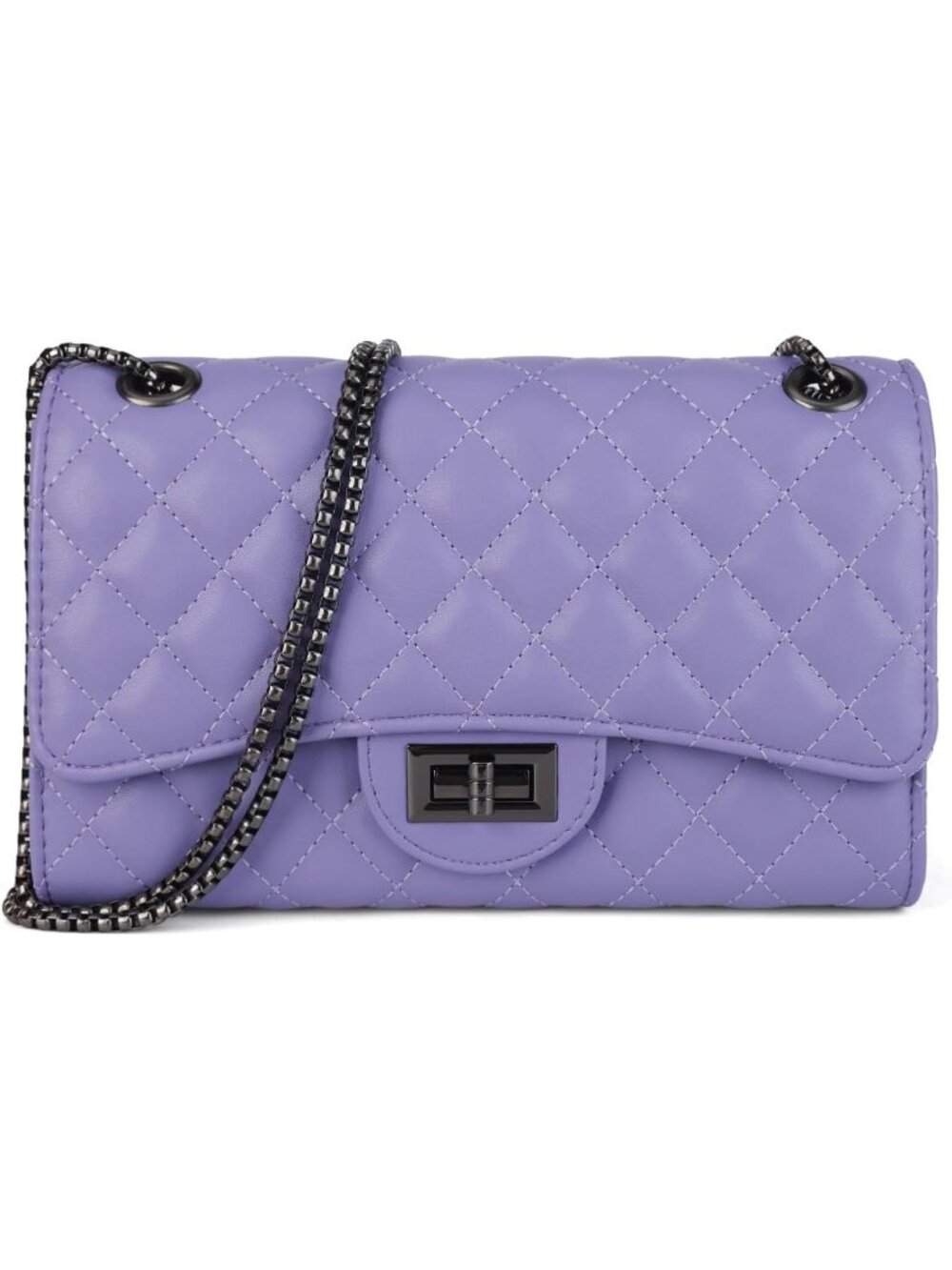 Women's Purple Quilted Crossbody Structured Purse Shoulder Bag Chain Strap